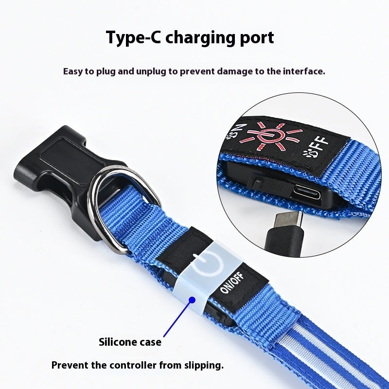 Shiny Dog Collar Double Fiber Pet Night Collar